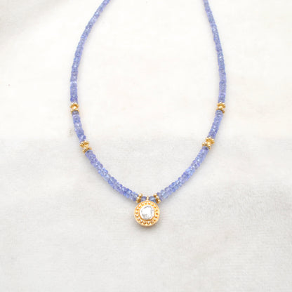 925 Sterling Silver Tanzanite Necklace with Rose Cut Diamond Pendant