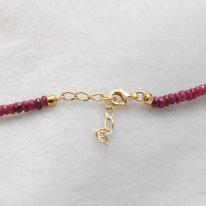 Genuine Ombre Ruby Beaded Necklace with Uncut Diamond Pendant, 925 Sterling Silver, Handmade Jewelry Gift