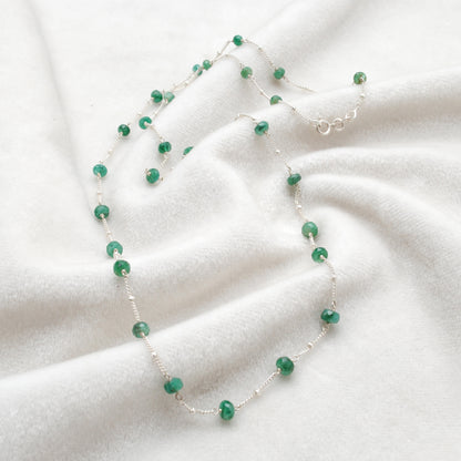 Natural Emerald Tiny Beaded Choker Chain Necklace
