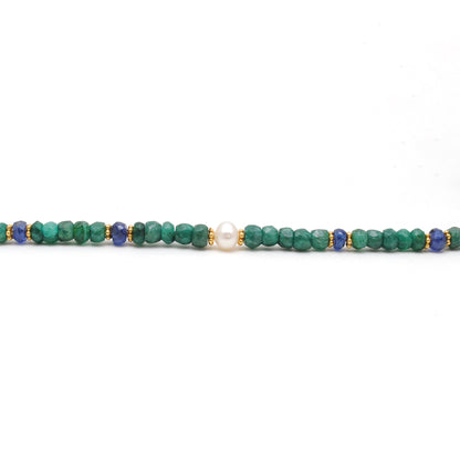 Pearl & Emerald Rondelle Beaded Necklace 18"