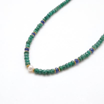 Pearl & Emerald Rondelle Beaded Necklace 18"