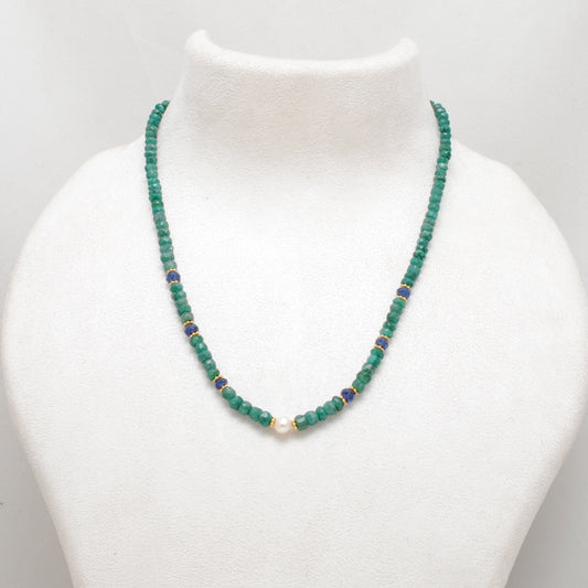 Pearl & Emerald Rondelle Beaded Necklace 18"