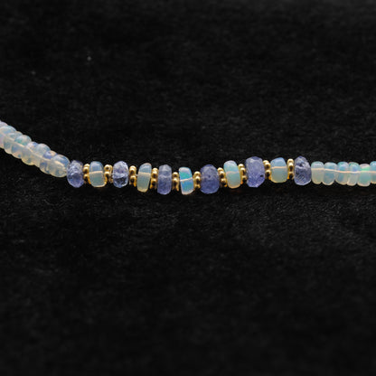 925 Sterling Silver Gold-Plated Ethiopian Opal & Tanzanite Beaded Necklace