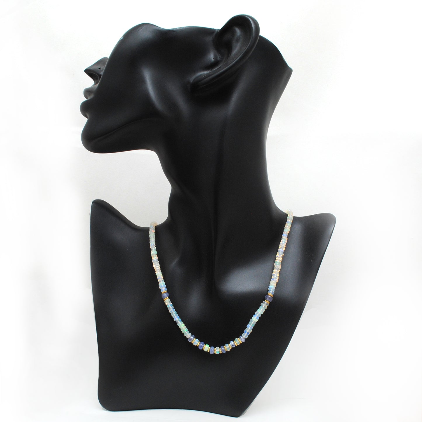 925 Sterling Silver Gold-Plated Ethiopian Opal & Tanzanite Beaded Necklace