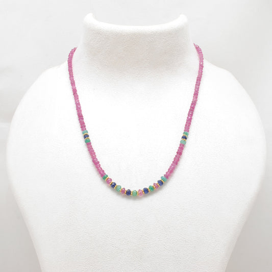 Ruby with emerald sapphire Beaded Gold Plated Necklace