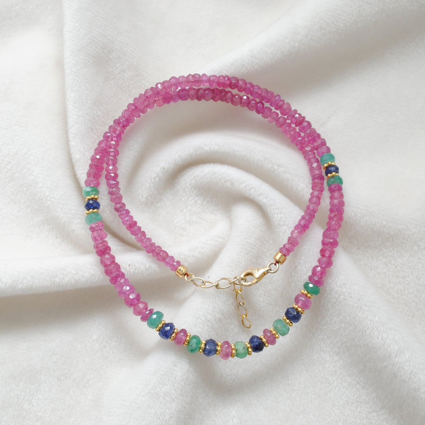 Ruby with emerald sapphire Beaded Gold Plated Necklace