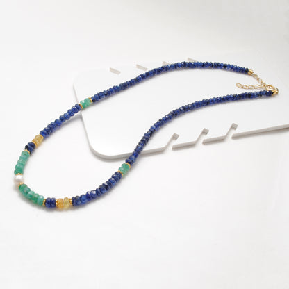 Natural Multi Sapphire Beads Necklace - Christmas Gift