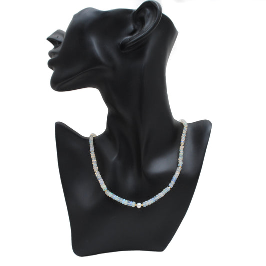 925 Sterling Silver Opal & Freshwater Pearl Beaded Necklace