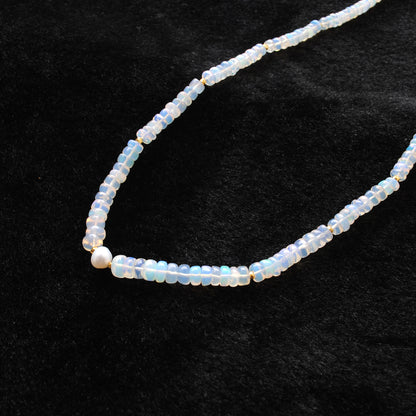 925 Sterling Silver Opal & Freshwater Pearl Beaded Necklace