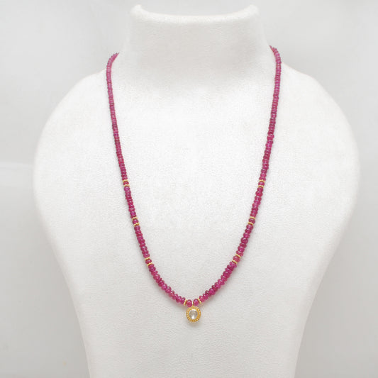 Natural Ruby Rose Cut Diamond Silver Necklace