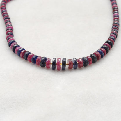 925 Sterling Silver Ruby & Sapphire Beaded Necklace – Gift for Her