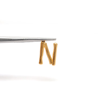18k Solid Yellow Gold N Initial Letter Charm Pendant