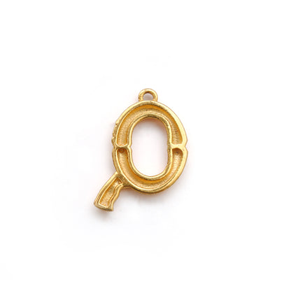 18k Solid Yellow Gold Q Initial Letter Charm Pendant