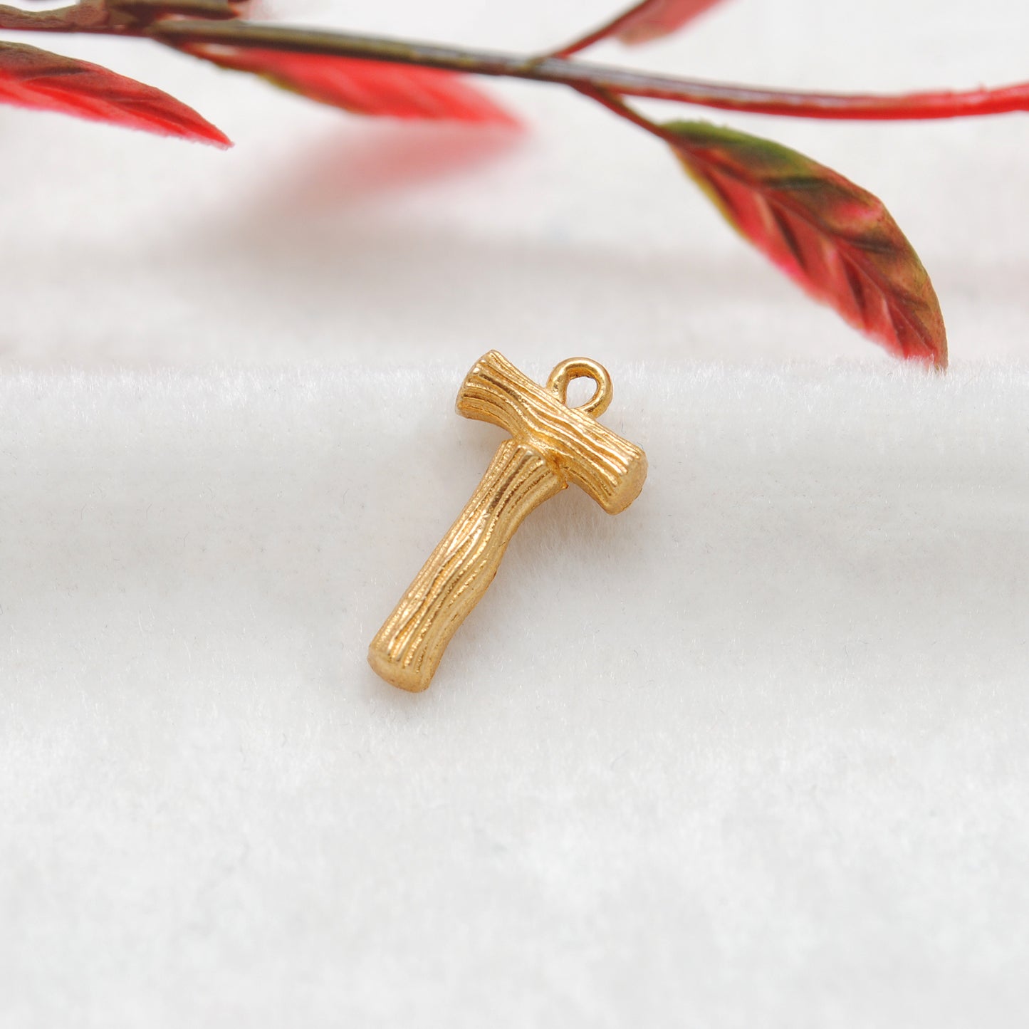 18k Solid Yellow Gold T Initial Letter Charm Pendant