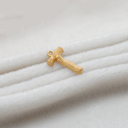 18k Solid Yellow Gold T Initial Letter Charm Pendant
