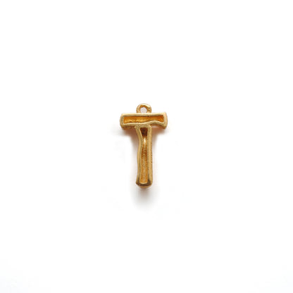 18k Solid Yellow Gold T Initial Letter Charm Pendant