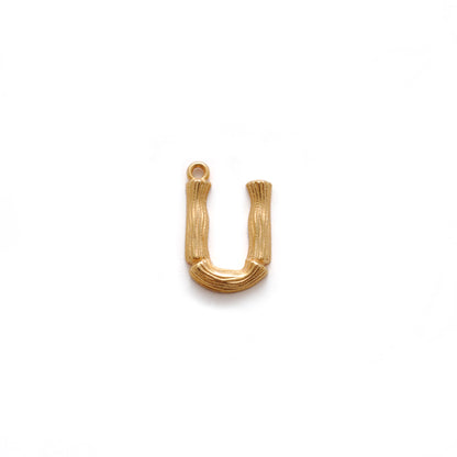 18k Solid Yellow Gold U initial Letter Charm Pendant