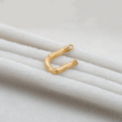18k Solid Yellow Gold U initial Letter Charm Pendant