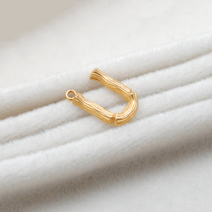 18k Solid Yellow Gold U initial Letter Charm Pendant
