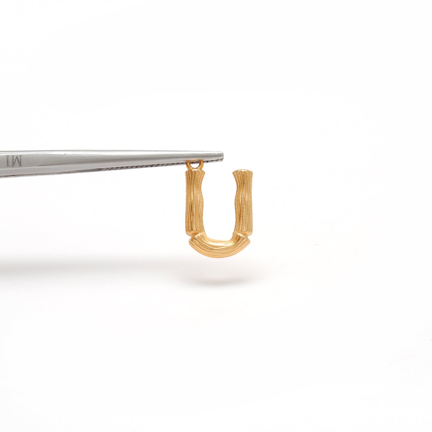 18k Solid Yellow Gold U initial Letter Charm Pendant