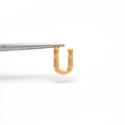18k Solid Yellow Gold U initial Letter Charm Pendant