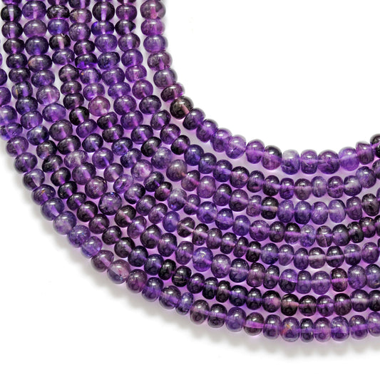 AAA natural amethyst rondelle beads 5-6mm - front view deep purple strand
