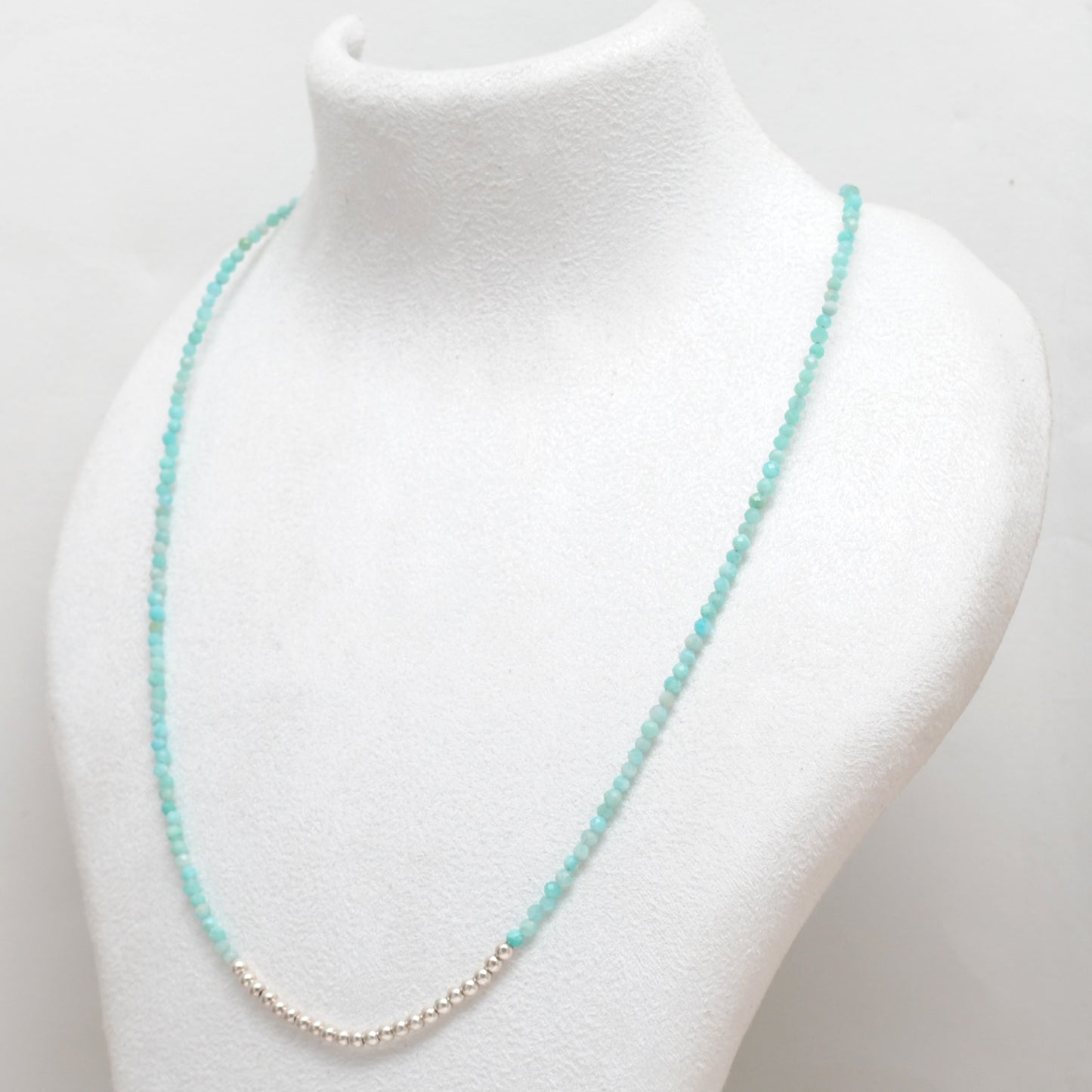 Amazonite Teal Gemstone Beaded Necklace - Side Profile