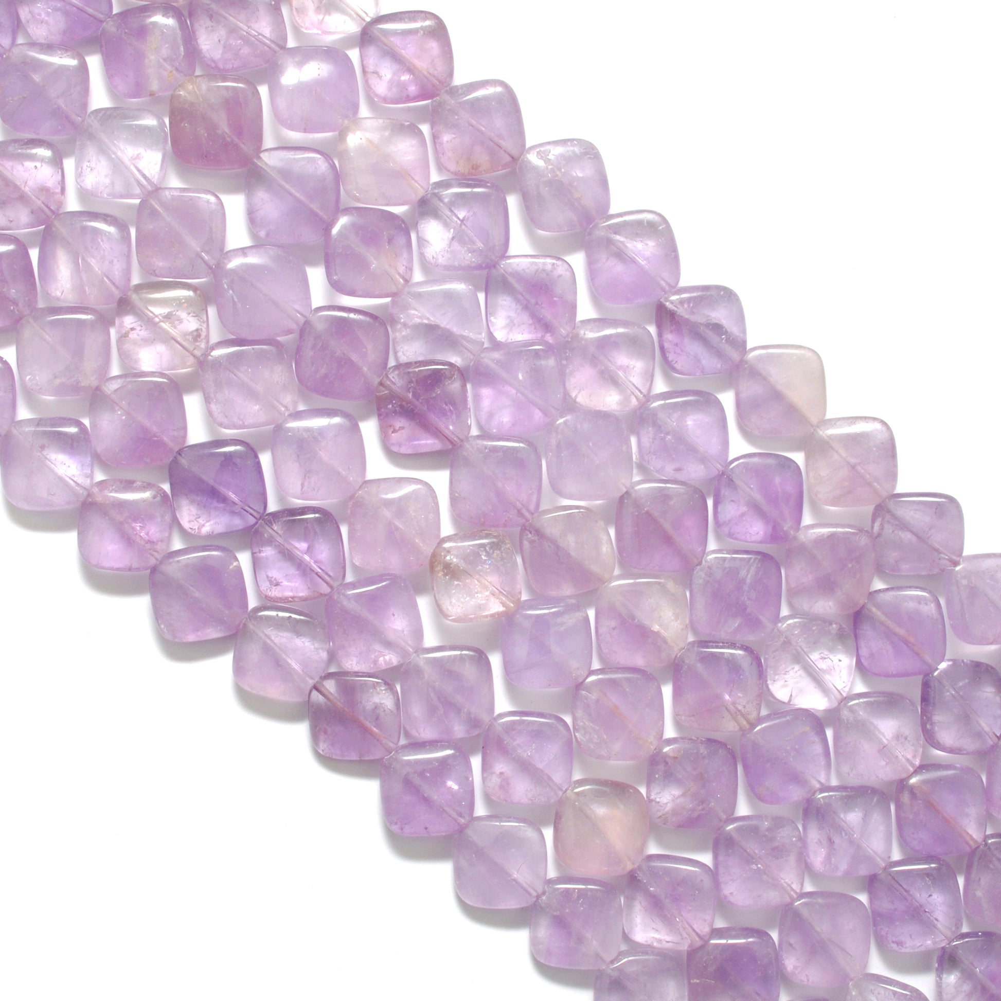 Amethyst cushion cut beads 12mm - close-up faceted deep purple