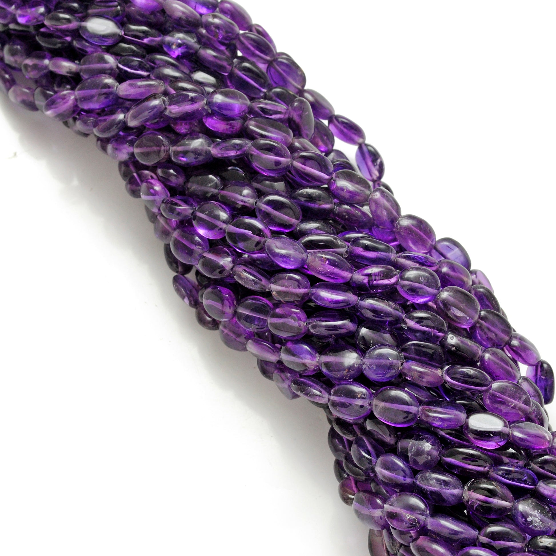 Amethyst oval beads for necklaces - side profile medium size