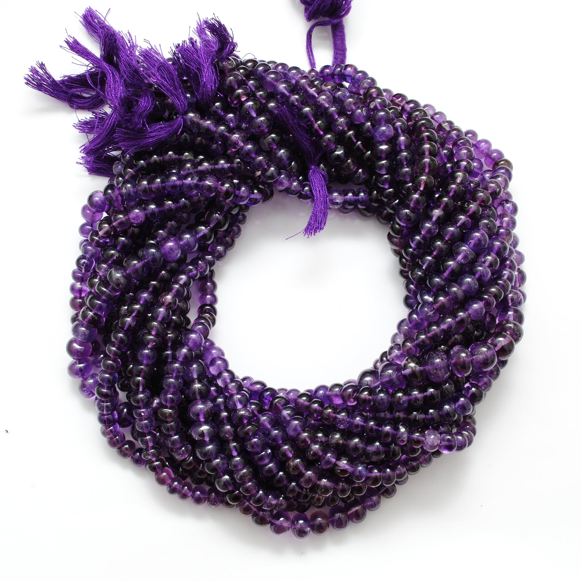 Amethyst rondelle beads 6-8mm February birthstone - side profile