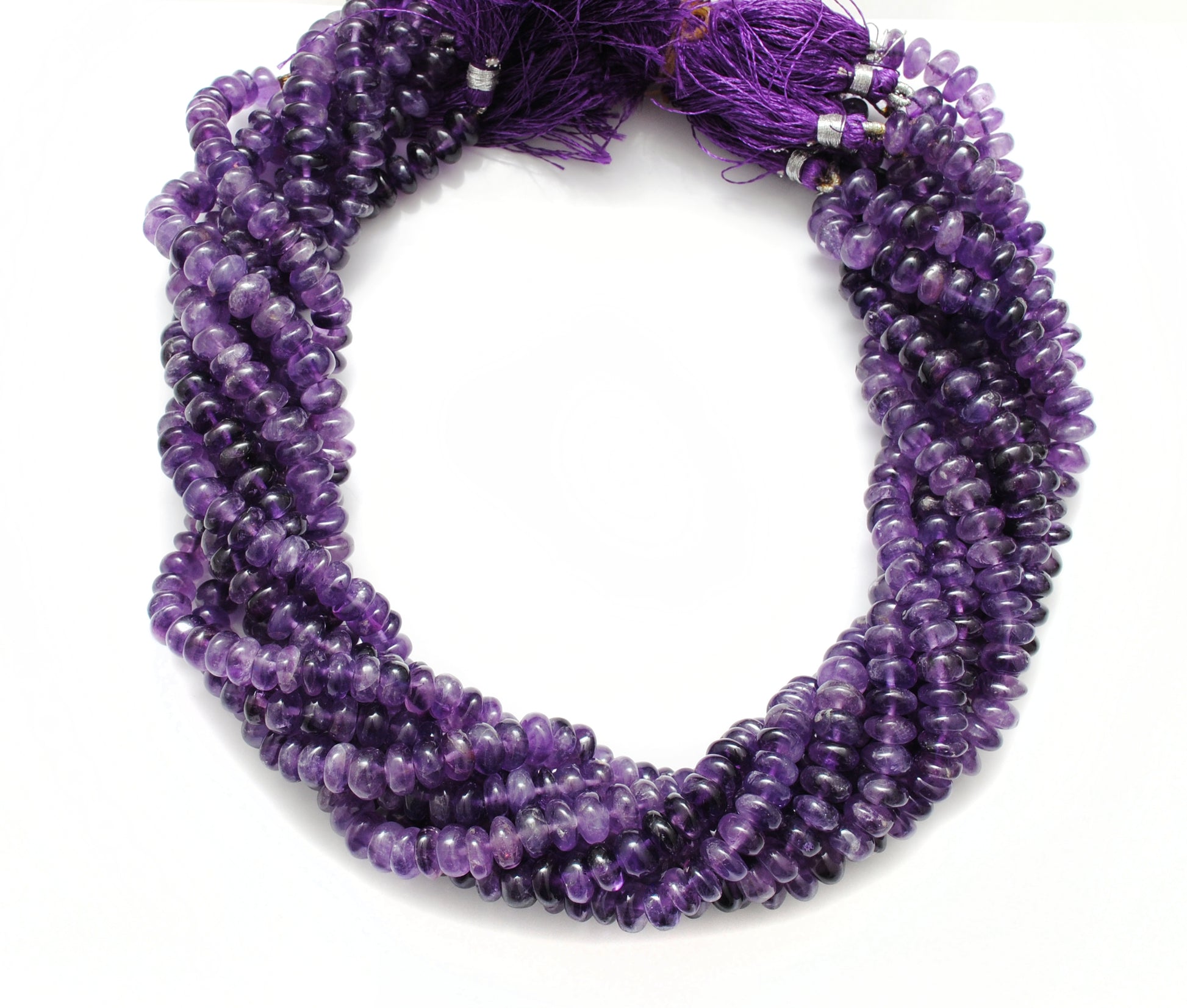 Amethyst rondelle beads 7mm for statement bracelet - side view