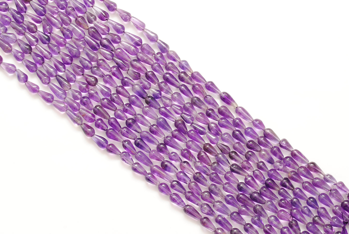 Amethyst straight drilled drop beads - close-up teardrop detail