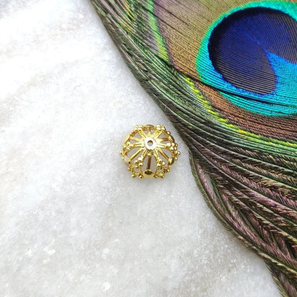 Antique 18K gold fancy spacer bead cap finding - front view