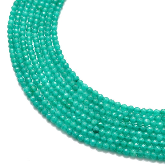 Aqua quartz round faceted beads 14 inch strand - front view vivid blue