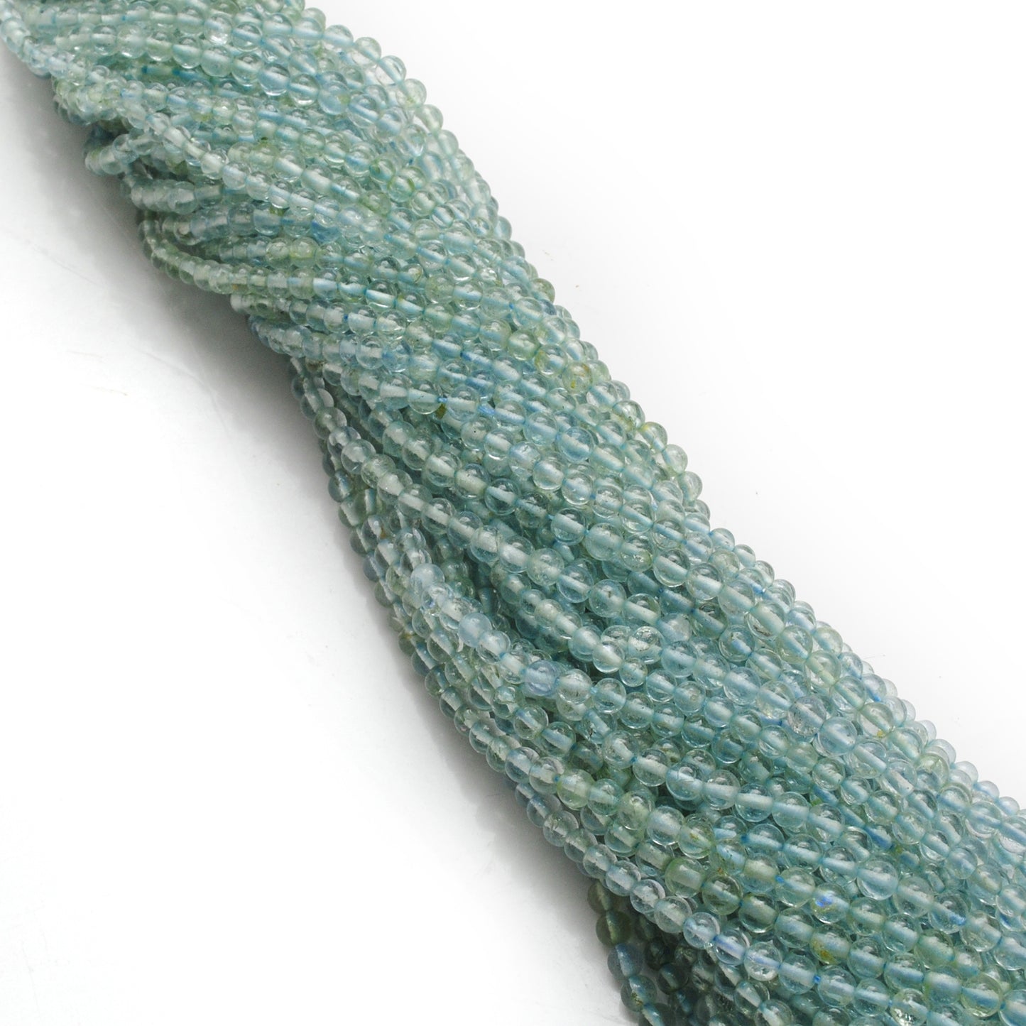 Aquamarine gemstone beads strand - side profile pale blue color