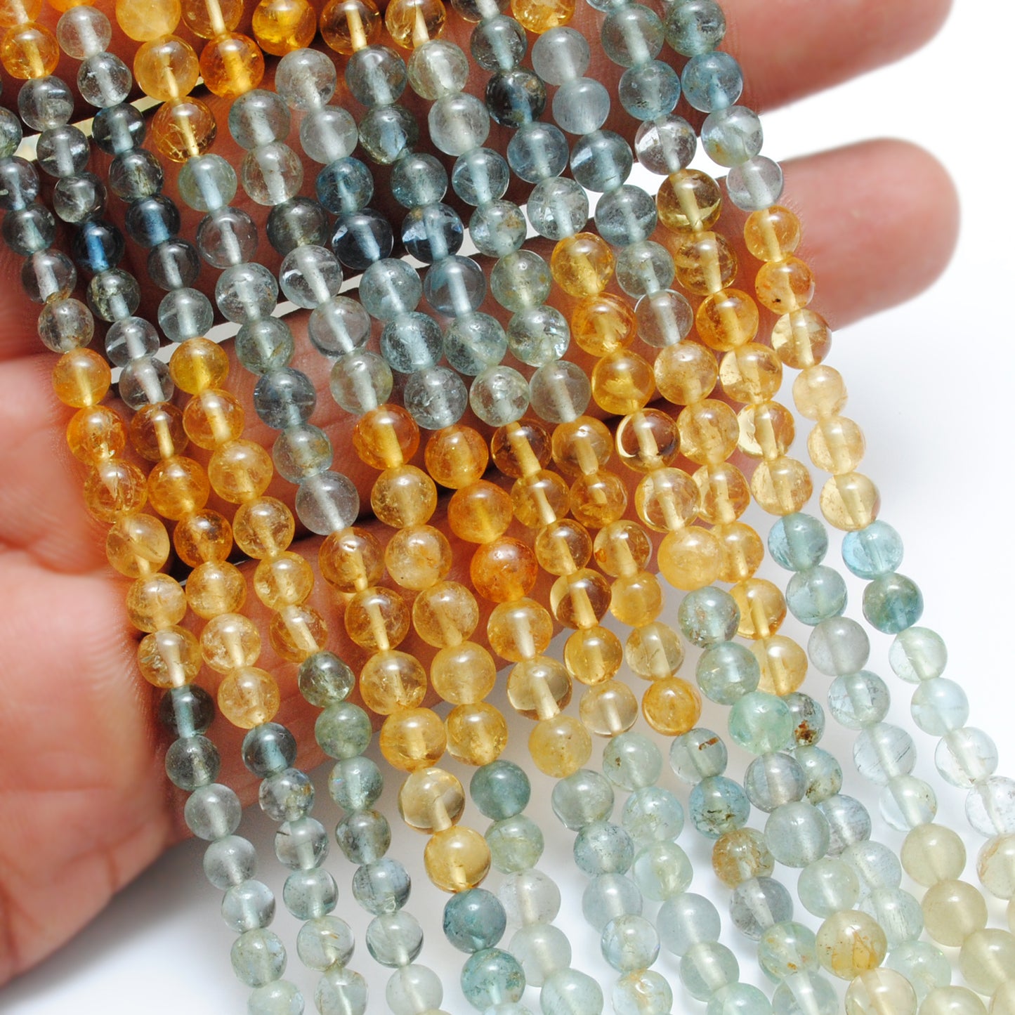 Aquamarine round beads March birthstone - side profile