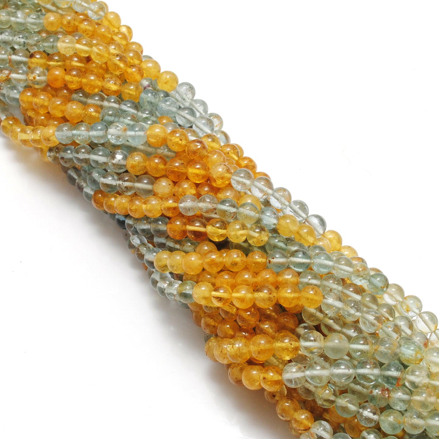 Aquamarine round beads 5.5-6mm strand - overhead flat lay
