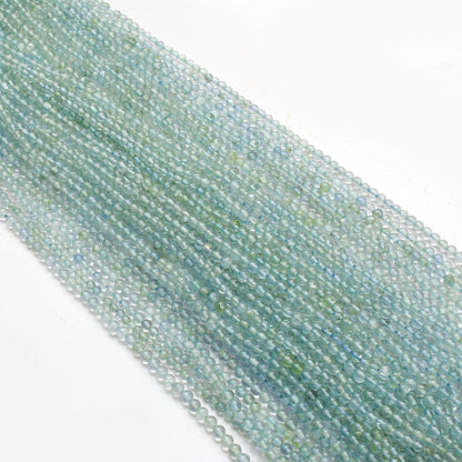 Aquamarine round gemstone beads - close-up sea green color detail