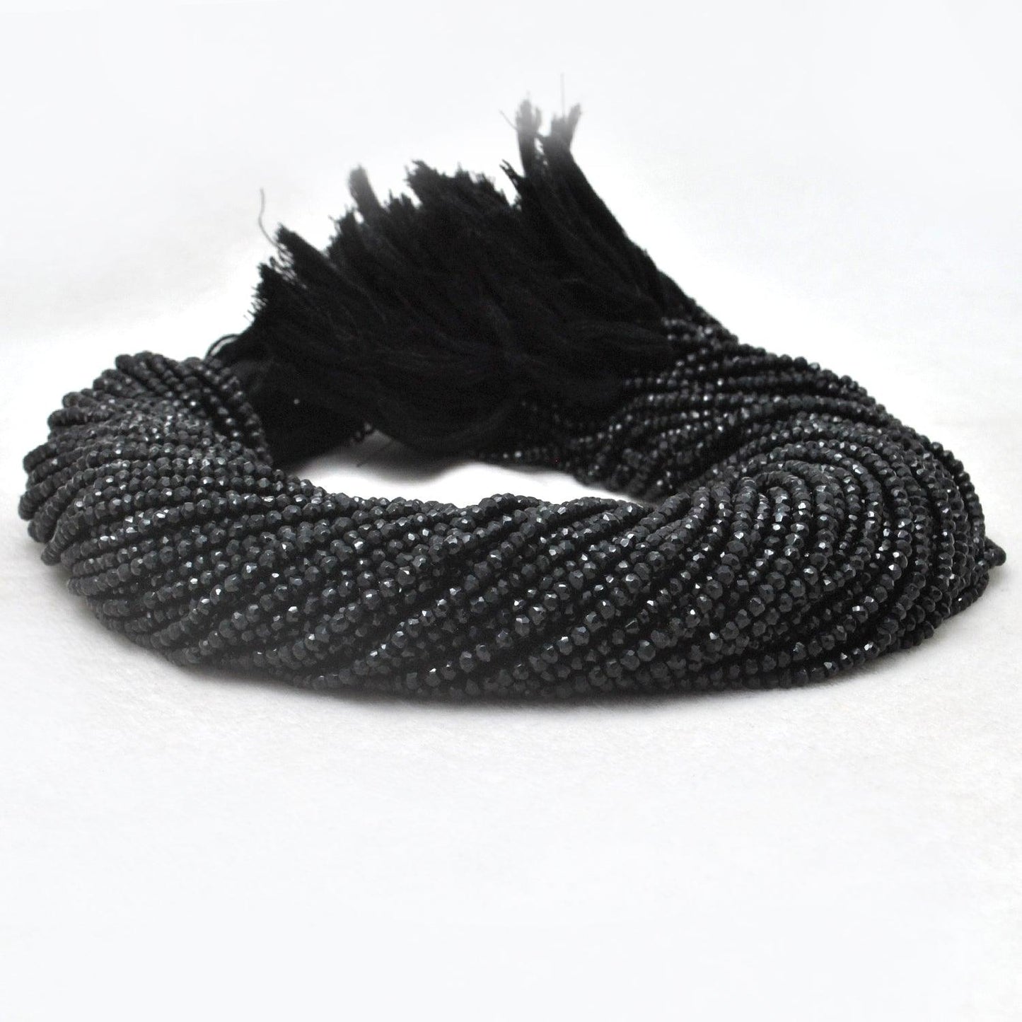 Black spinel 4mm rondelle beads for dark jewelry - side profile