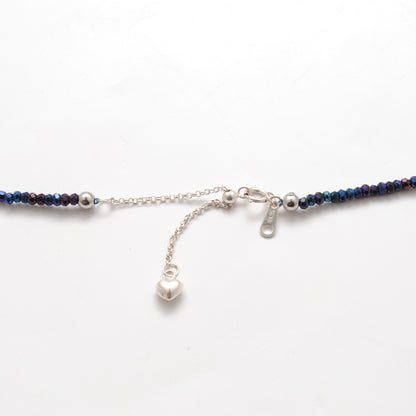 Black Spinel Blue Mystic Strand Necklace - Clasp Detail Handmade