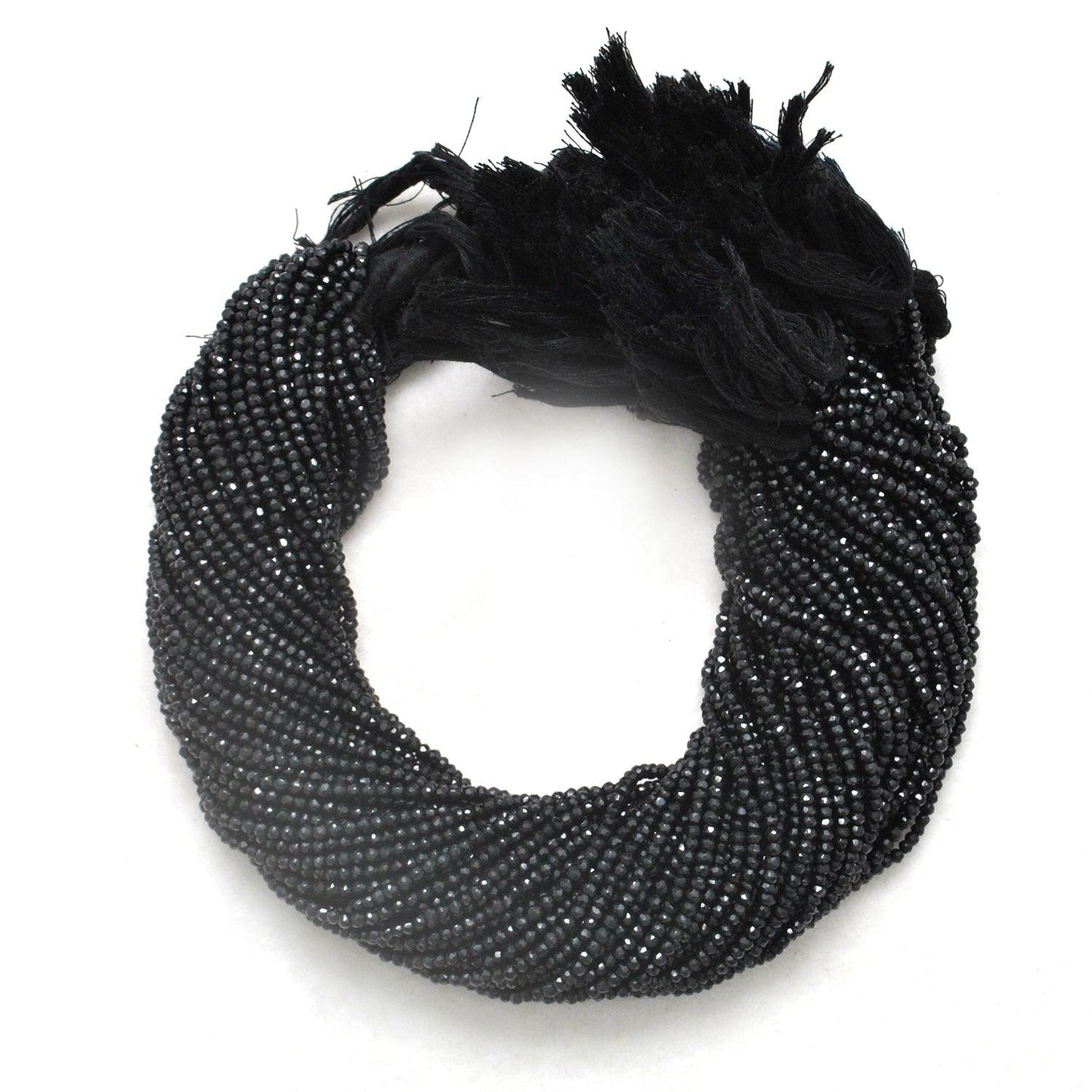 Black spinel rondelle 4mm beads - close-up jet black brilliance