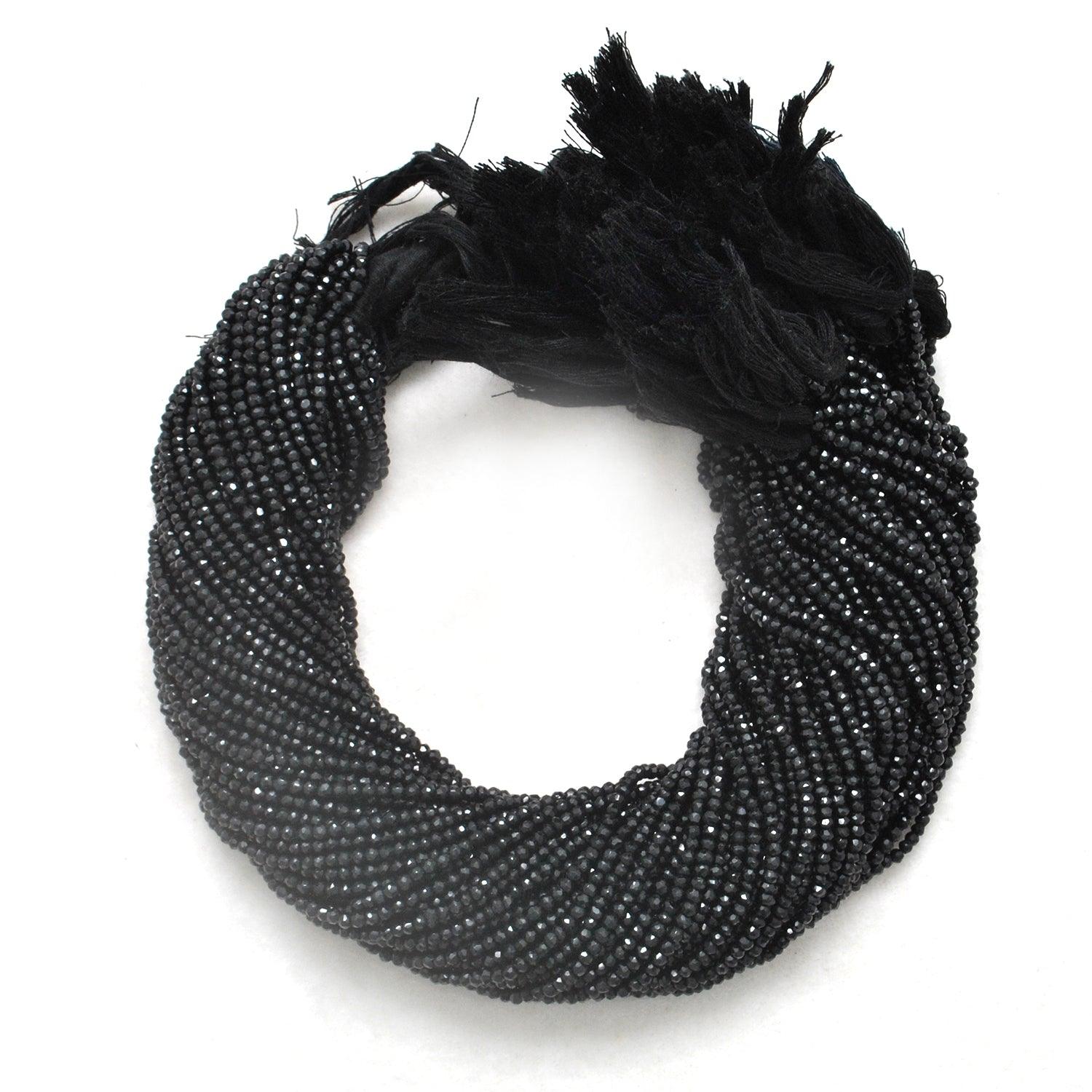 Black spinel rondelle 4mm beads - close-up jet black brilliance