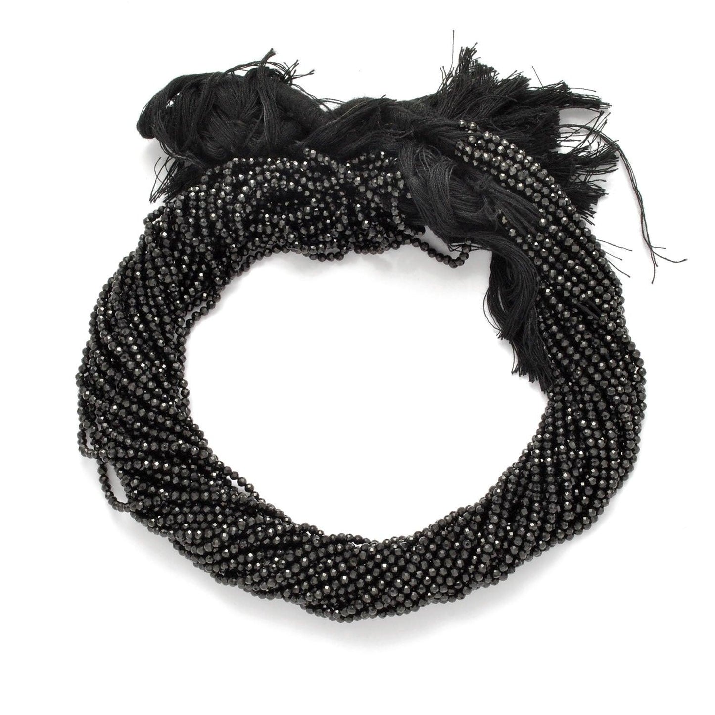 Black spinel round faceted beads - close-up brilliant lustre detail