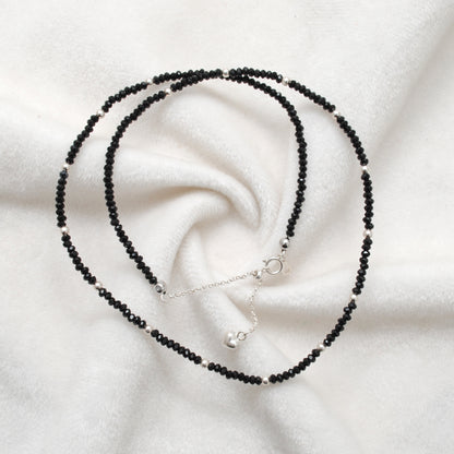 Black Spinel Strand Necklace for Women - Side Profile Lustrous