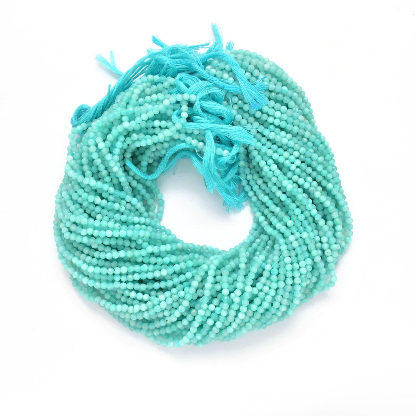 Blue amazonite faceted beads - close-up teal blue color detail