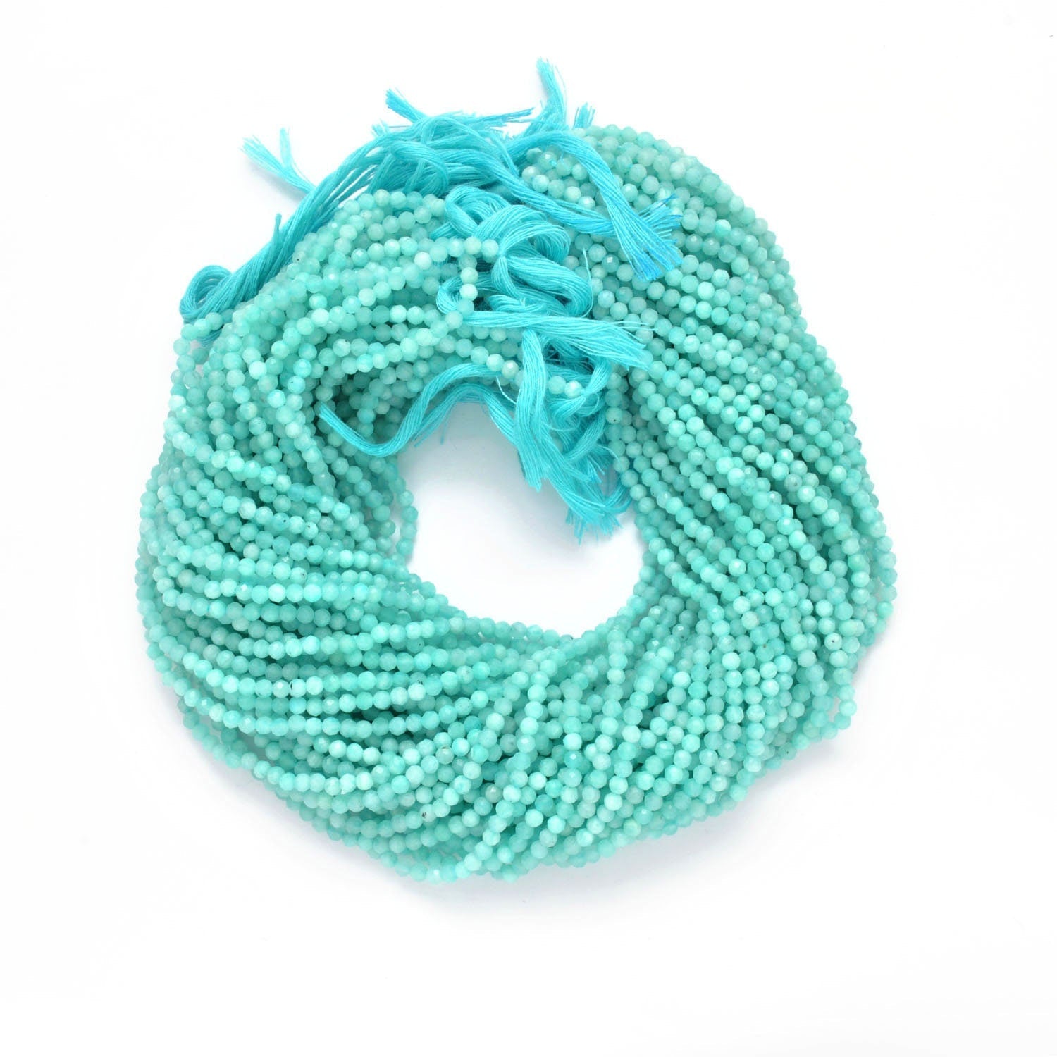 Blue amazonite faceted beads - close-up teal blue color detail