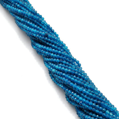 Blue apatite faceted round beads for bold jewelry - side profile