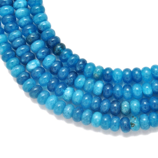 Blue apatite quartz rondelle beads 15 inch strand - front view smooth blue