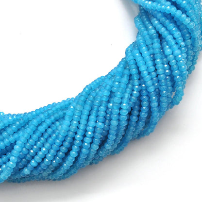 Blue apatite quartz rondelle beads strand - overhead flat lay