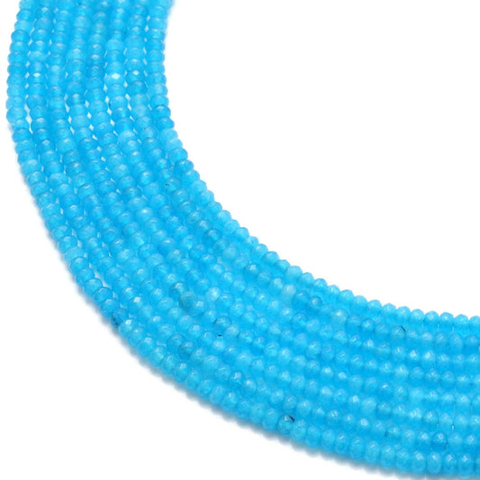 Blue apatite quartz rondelle faceted beads 14 inch - front view electric blue